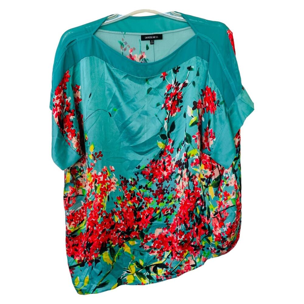 Lafayette 148 New York Teal Floral Blouse